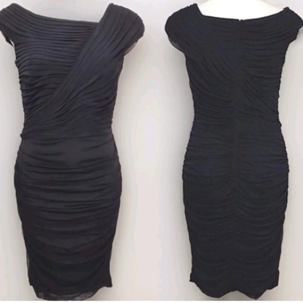 Tadashi Shoji Black Ruched Chiffon Asymmetrical Cocktail Dress Small